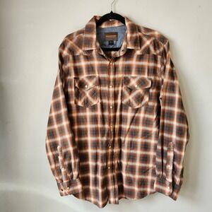 Northwest Territory Men Plaid Western Shirt Long Sleeve Button Up Copper Brown L